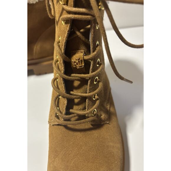Ralph Lauren Carlee Suede Leather Whiskey Boots Booties Combat Lace-up Sz 7 NWOB - Picture 5 of 13